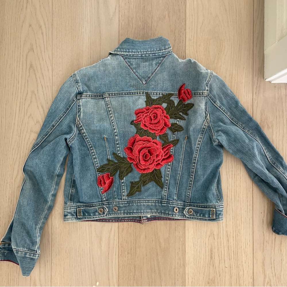 Vintage denim jacket with custom rose embroidery